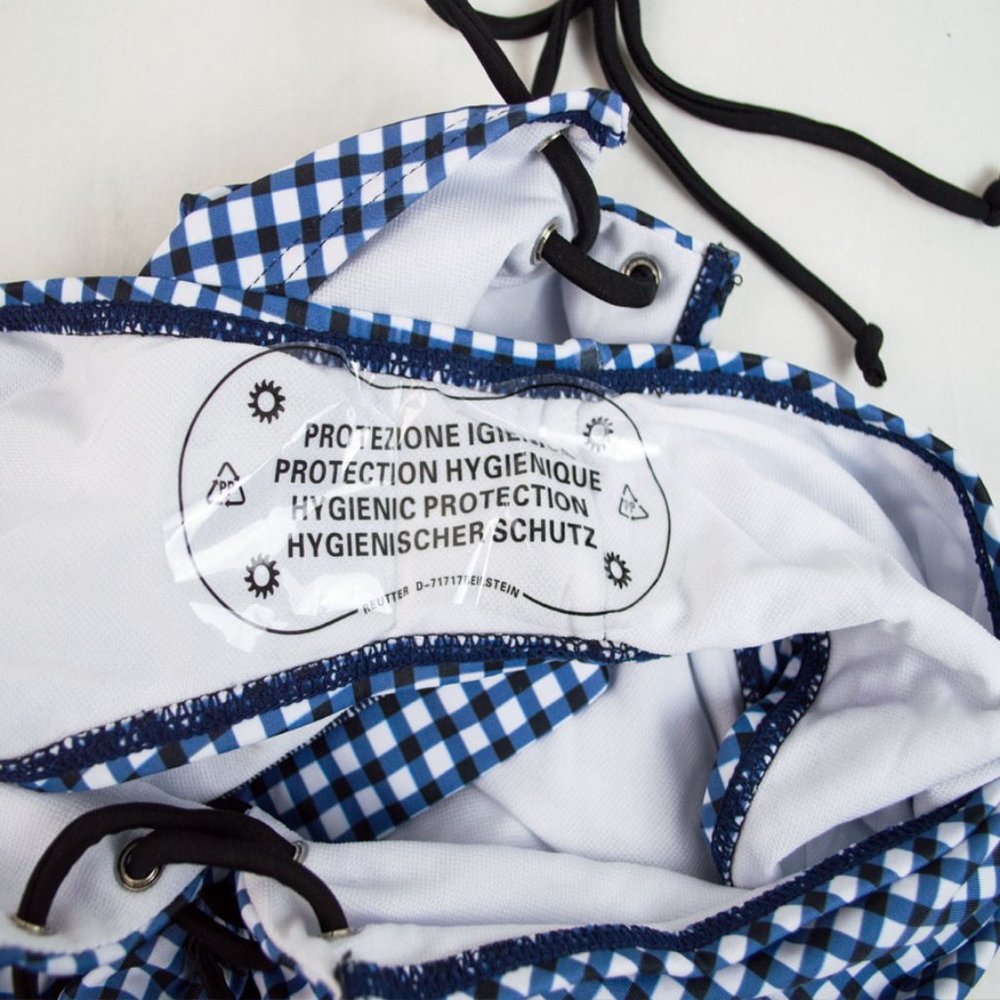 AONIHUA Blue Gingham Bikini Top High-Waist Bottoms - Picture 9 of 13